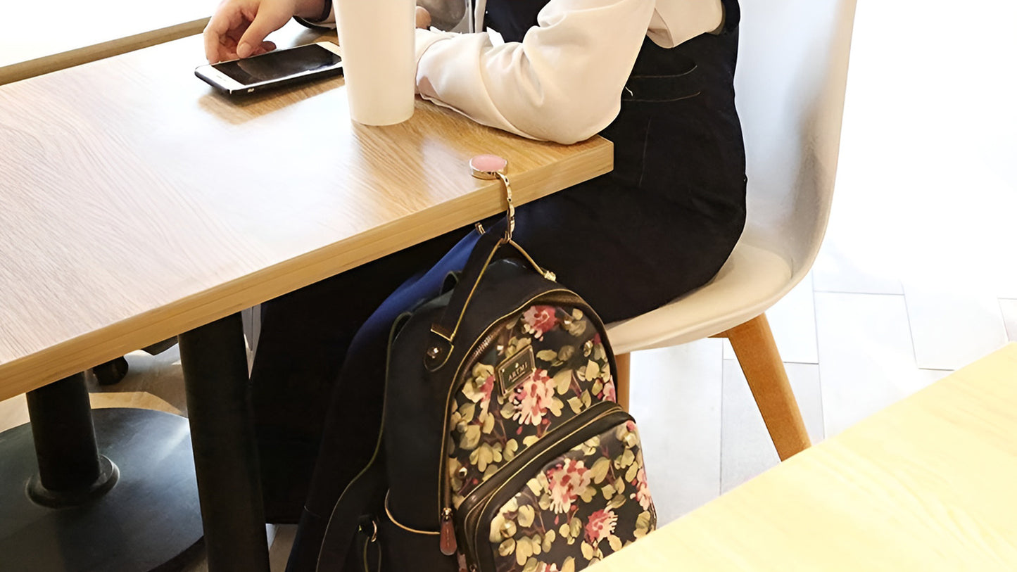PORTABLE FOLDING BAG HANGER FOR TABLES
